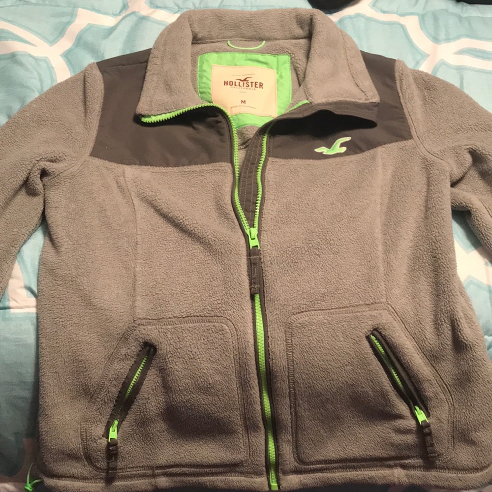 Women’s medium grey and lime green zip up fleece